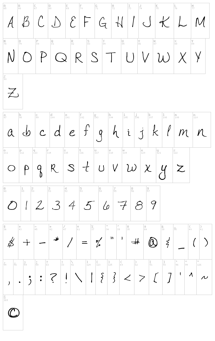 VTC Joelene Hand font map